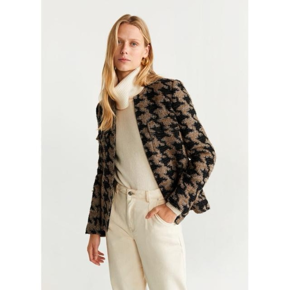 Mango Black and Brown Houndstooth Blazer